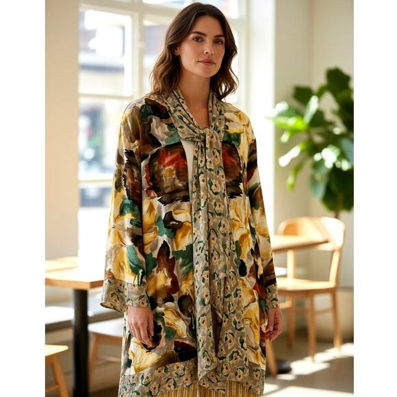 CAROLE LITTLE Vintage 80s Abstract Kimono Artsy Boho Cardigan Tunic Size 14 - Picture 2 of 15